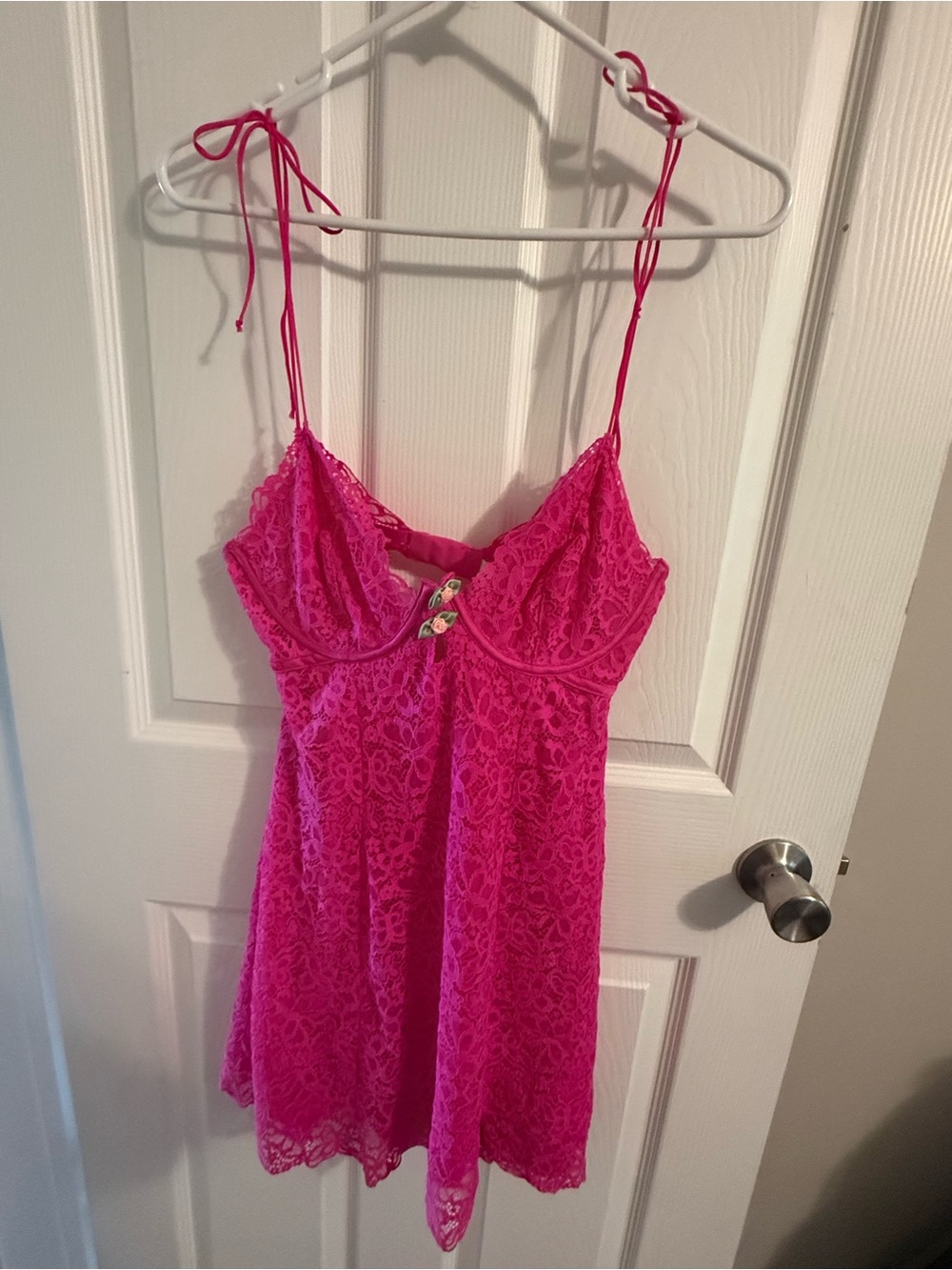 NWT For Love & Lemons Pink Lace Underwire Babydoll Chemise L